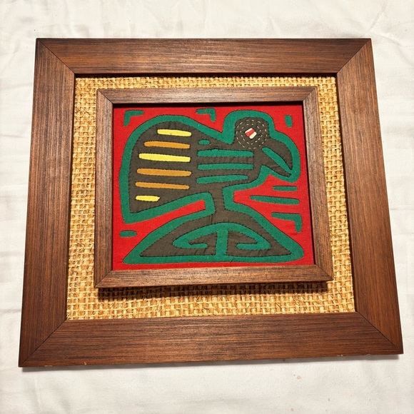 Hand Crafted Other - Vintage MOLA Framed Textured Parrot Handcrafted Double Framed Textile Art